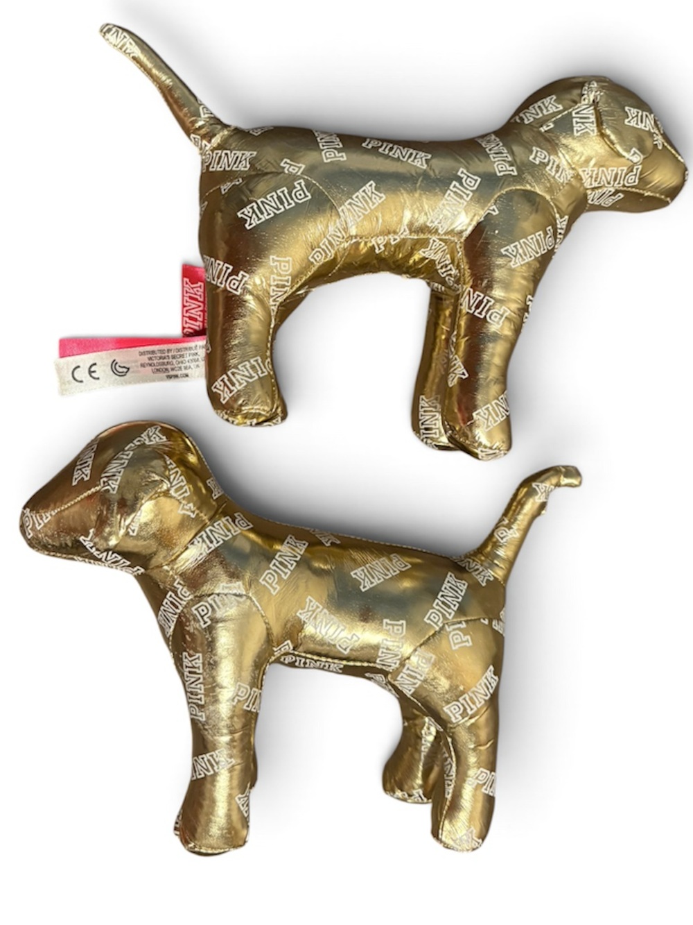 Victoria's Secret PINK Gold Logo Dog Plush Pair